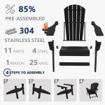 Folding Adirondack Chair with Cup Holder - Black
