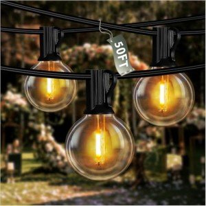 50FT Waterproof Outdoor String Lights with Dimmable Bulbs
