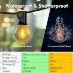 50FT Waterproof Outdoor String Lights with Dimmable Bulbs