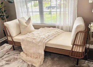 Beige Oversized Wicker Outdoor Chaise Lounge Sofa
