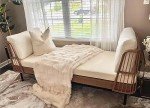 Beige Oversized Wicker Outdoor Chaise Lounge Sofa