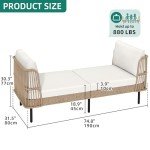 Beige Oversized Wicker Outdoor Chaise Lounge Sofa