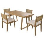 Wood Outdoor Dining Set for 4 with Cushions
