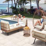 Beige Oversized Wicker Outdoor Chaise Lounge Sofa