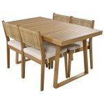 Wood Outdoor Dining Set for 4 with Cushions