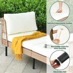 Beige Oversized Wicker Outdoor Chaise Lounge Sofa