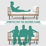 Beige Oversized Wicker Outdoor Chaise Lounge Sofa