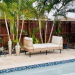 Beige Oversized Wicker Outdoor Chaise Lounge Sofa