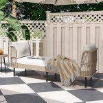 Beige Oversized Wicker Outdoor Chaise Lounge Sofa