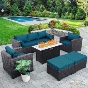 Peacock Blue 6-Piece Patio Furniture Fire Pit Set