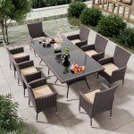 10-Piece Rattan Dining Set with Umbrella Cutout