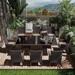 10-Piece Rattan Dining Set with Umbrella Cutout