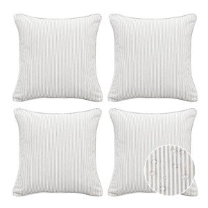 Set of 4 Waterproof Tan Stripe Throw Pillows