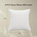 Set of 4 Waterproof Tan Stripe Throw Pillows