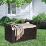Brightpeak 90 Gallon Outdoor Wicker Storage Bench