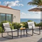 3-Piece Beige Wicker Rocking Bistro Set