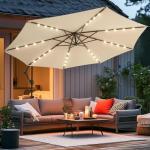 10ft Solar LED Offset Patio Umbrella - Beige
