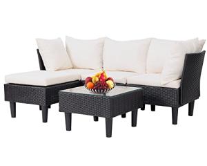 5-Piece Khaki Wicker Outdoor Sectional Sofa Set