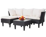 5-Piece Khaki Wicker Outdoor Sectional Sofa Set