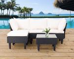 5-Piece Khaki Wicker Outdoor Sectional Sofa Set