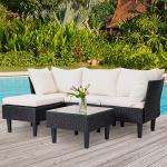 5-Piece Khaki Wicker Outdoor Sectional Sofa Set