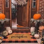 Autumn Welcome Mat and Plaid Rug Set