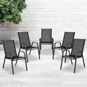 Emma + Oliver Black Outdoor Stack Chairs - 5 Pack