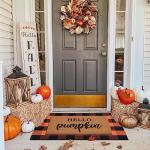 Autumn Welcome Mat and Plaid Rug Set