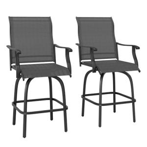 Set of 2 Outdoor Swivel Bar Stools, Black