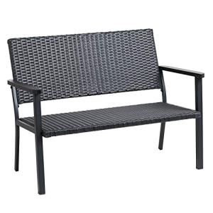 C-Hopetree Black Metal Outdoor Loveseat Bench