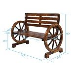 Rustic Wooden Garden Bench with Wagon Wheel Design