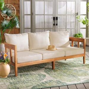 SAFAVIEH Owen Teak Wood 3-Seater Outdoor Sofa