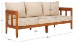 SAFAVIEH Owen Teak Wood 3-Seater Outdoor Sofa