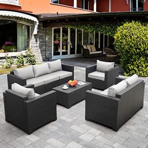 5-Piece Outdoor Wicker Patio Sofa Set with Storage