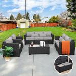 5-Piece Outdoor Wicker Patio Sofa Set with Storage