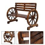 Rustic Wooden Garden Bench with Wagon Wheel Design