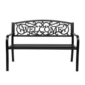 VINGLI Black Steel Outdoor Garden Bench