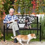 VINGLI Black Steel Outdoor Garden Bench
