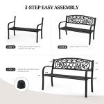 VINGLI Black Steel Outdoor Garden Bench