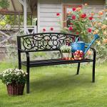 VINGLI Black Steel Outdoor Garden Bench