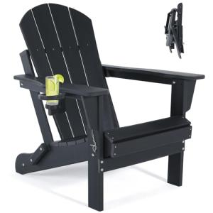 Folding Adirondack Chairs with Cup Holder - Black