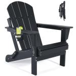 Folding Adirondack Chairs with Cup Holder - Black