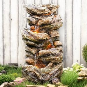32" Outdoor Rock Water Fountain with LED Lights