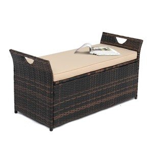 VINGLI Rattan Outdoor Storage Bench with Cushion