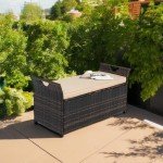 VINGLI Rattan Outdoor Storage Bench with Cushion