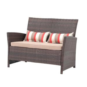 Sunsitt Brown Wicker Loveseat with Beige Cushions