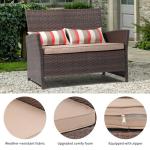 Sunsitt Brown Wicker Loveseat with Beige Cushions