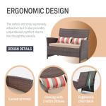 Sunsitt Brown Wicker Loveseat with Beige Cushions