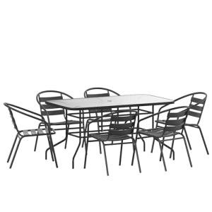 Lila 7-Piece Black Glass Patio Dining Set