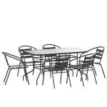 Lila 7-Piece Black Glass Patio Dining Set